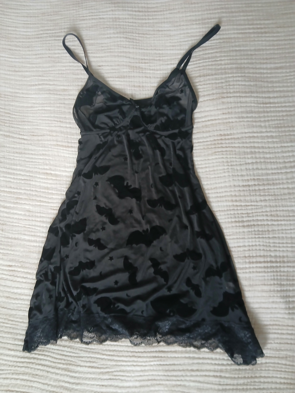 (2/20$)Black Lace Slip Nightdress - GOTHIC Women Intimates- Bsts Pattern